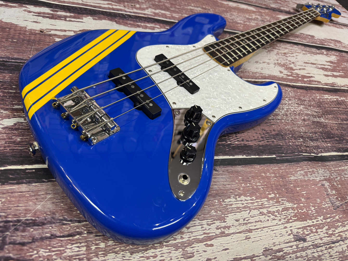 Squier Tomomi Jazz bass, Sky Blue "Bluetus" Scandal signature.