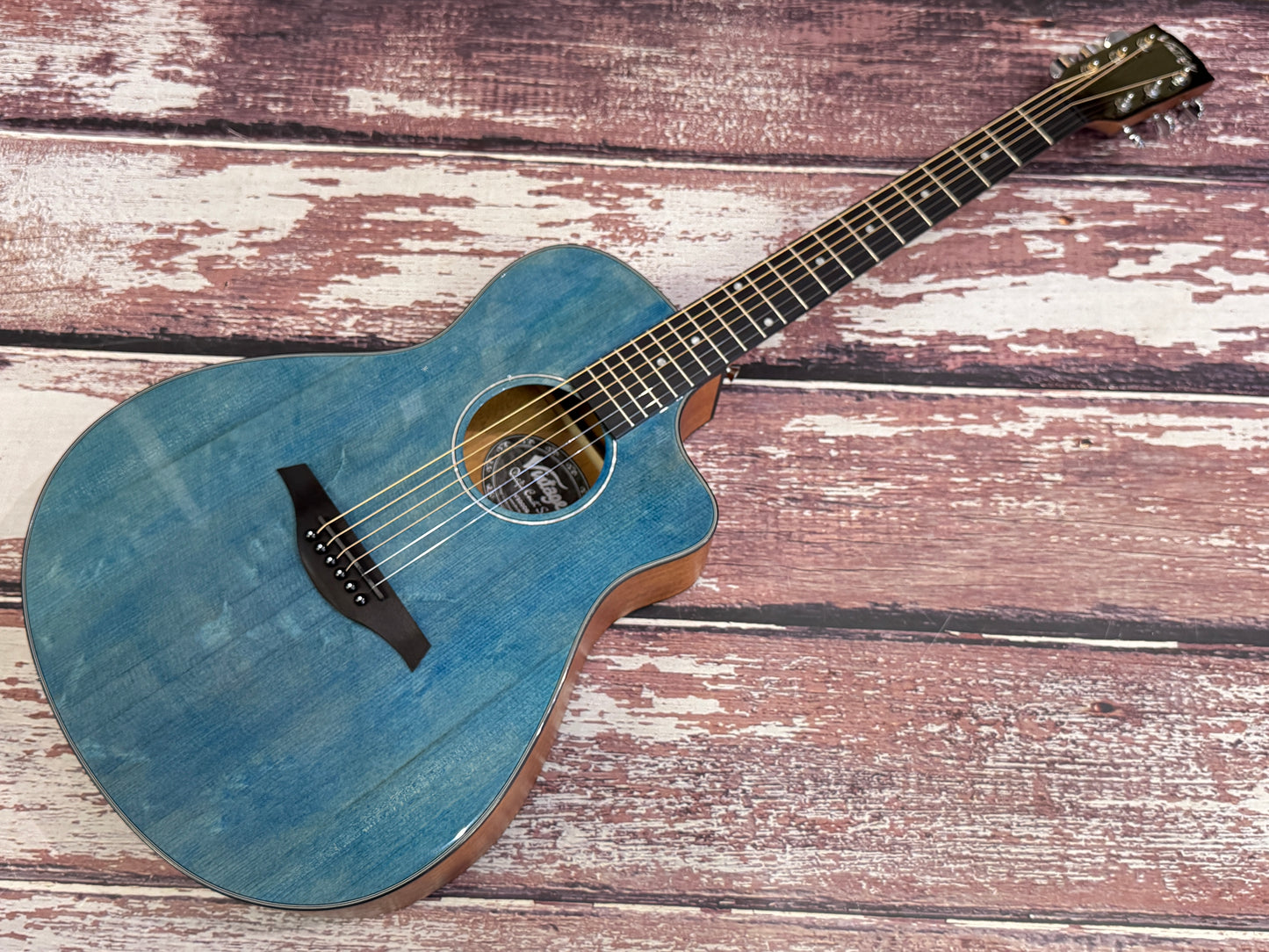 Vintage Pacific Coast V300DB Denim Blue Acoustic Guitar.