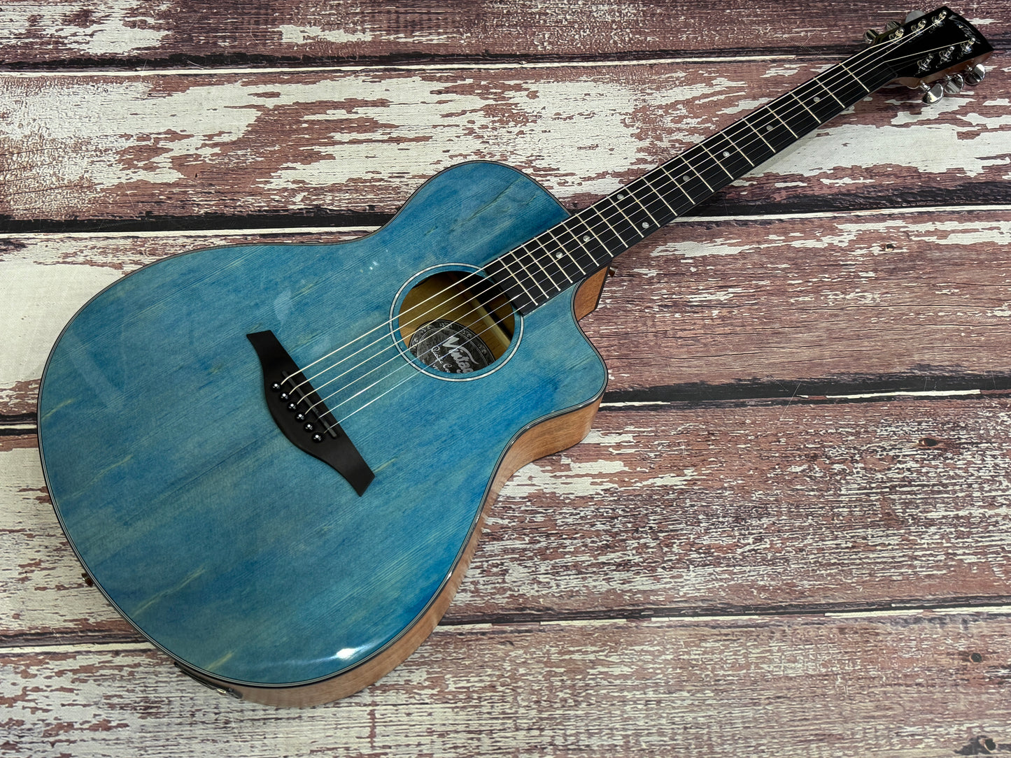 Vintage Pacific Coast Series Electro-Acoustic Guitar ~ Denim Blue VEC300