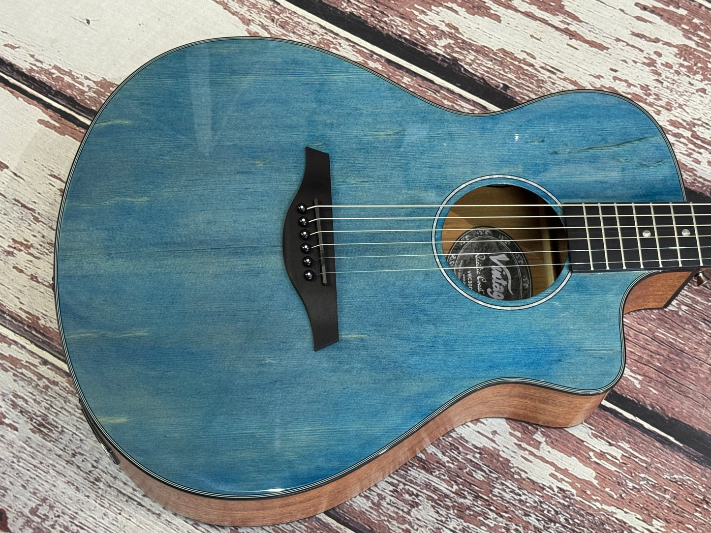 Vintage Pacific Coast Series Electro-Acoustic Guitar ~ Denim Blue VEC300