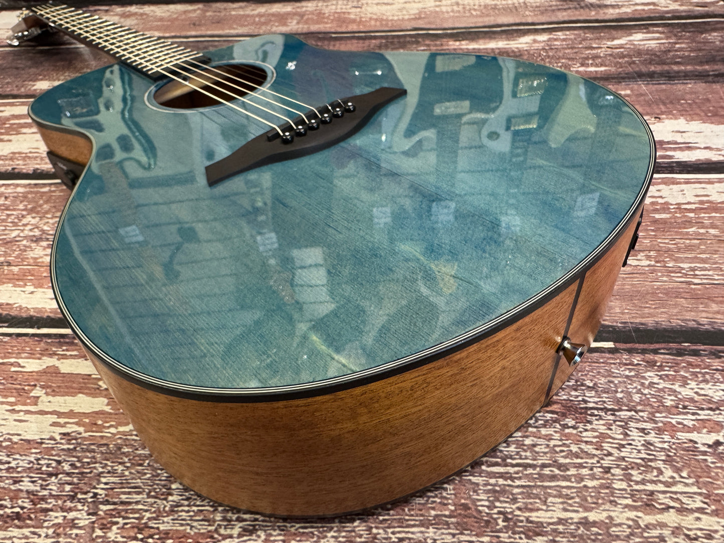 Vintage Pacific Coast Series Electro-Acoustic Guitar ~ Denim Blue VEC300