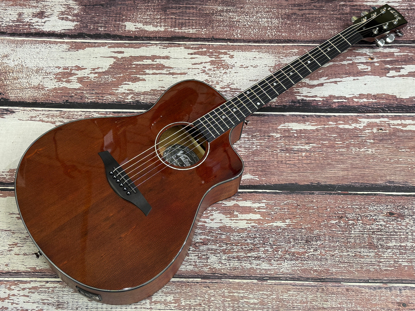 Vintage Pacific Coast Series Electro-Acoustic Guitar ~ Claret Red V300