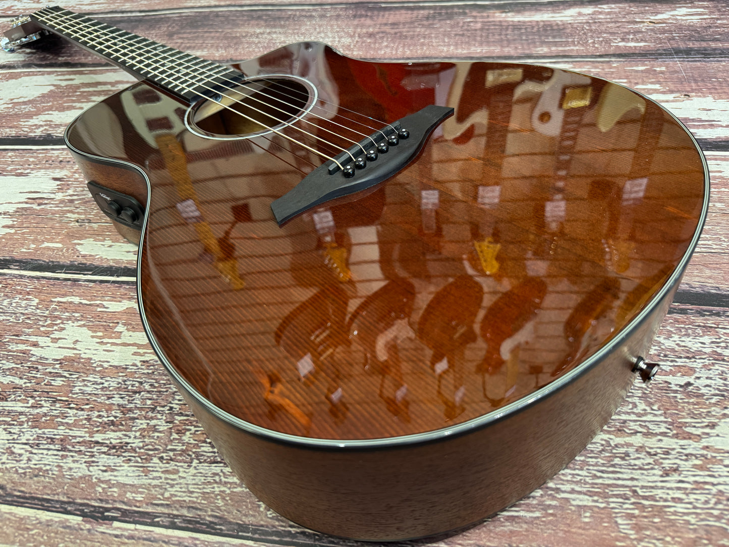 Vintage Pacific Coast Series Electro-Acoustic Guitar ~ Claret Red V300