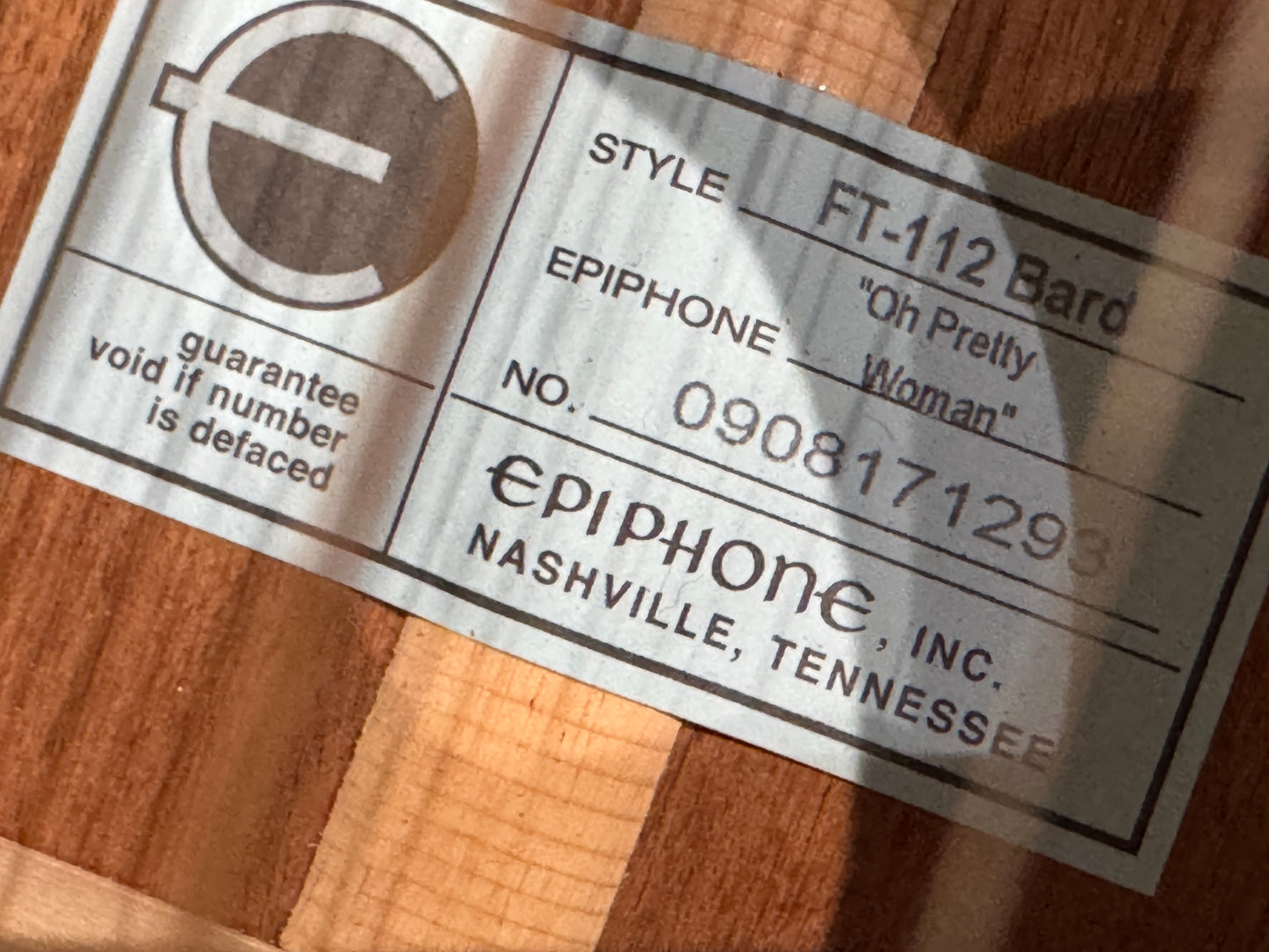 Epiphone Roy Orbison FT-112 Bard "Oh Pretty Woman" 12 string acoustic & case/COA