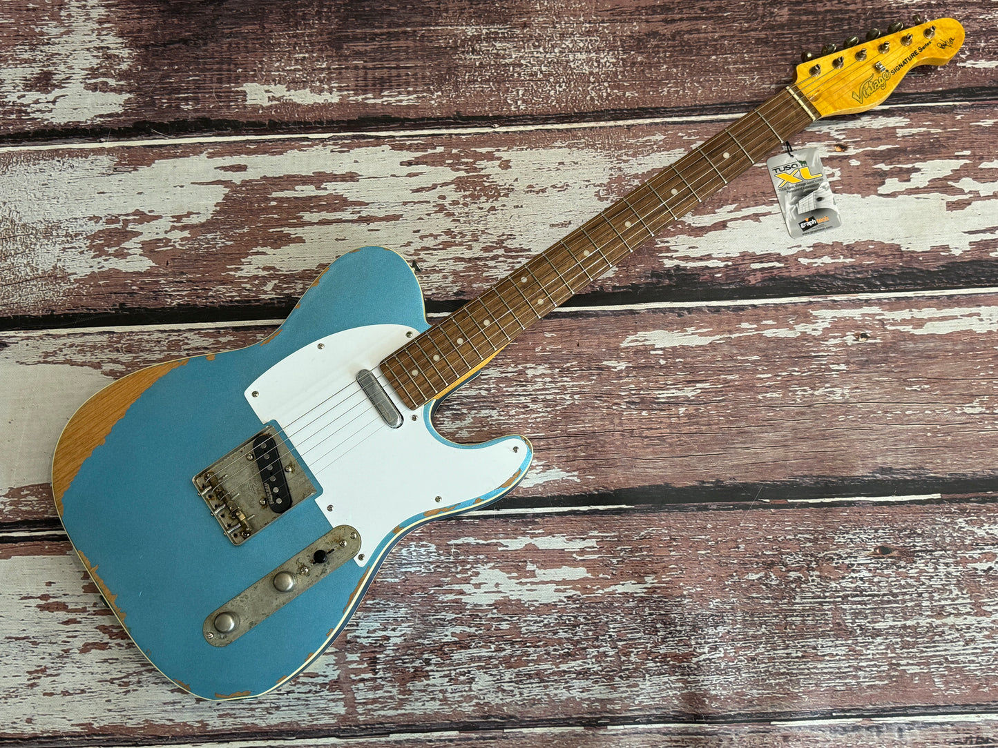 Vintage V66 (Double bound Tele) Distressed Paul Rose Signature in metallic blue £549