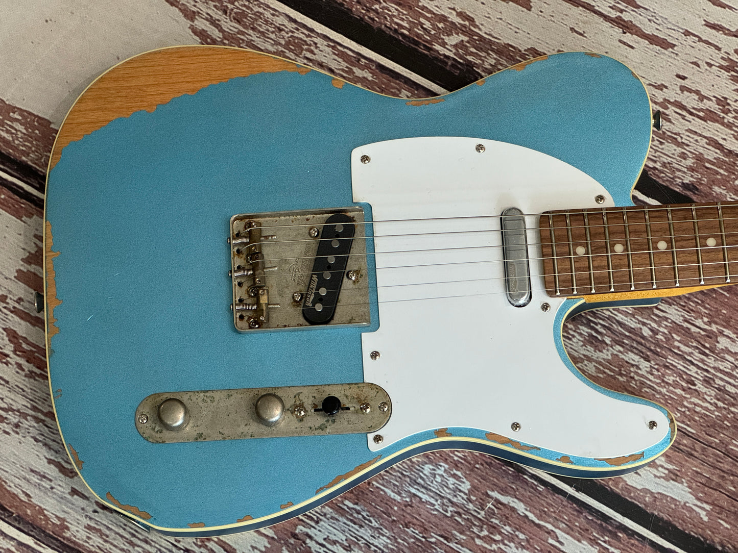 Vintage V66 (Double bound Tele) Distressed Paul Rose Signature in metallic blue £549