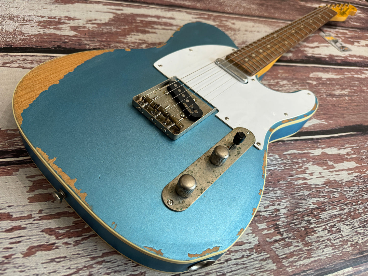 Vintage V66 (Double bound Tele) Distressed Paul Rose Signature in metallic blue £549