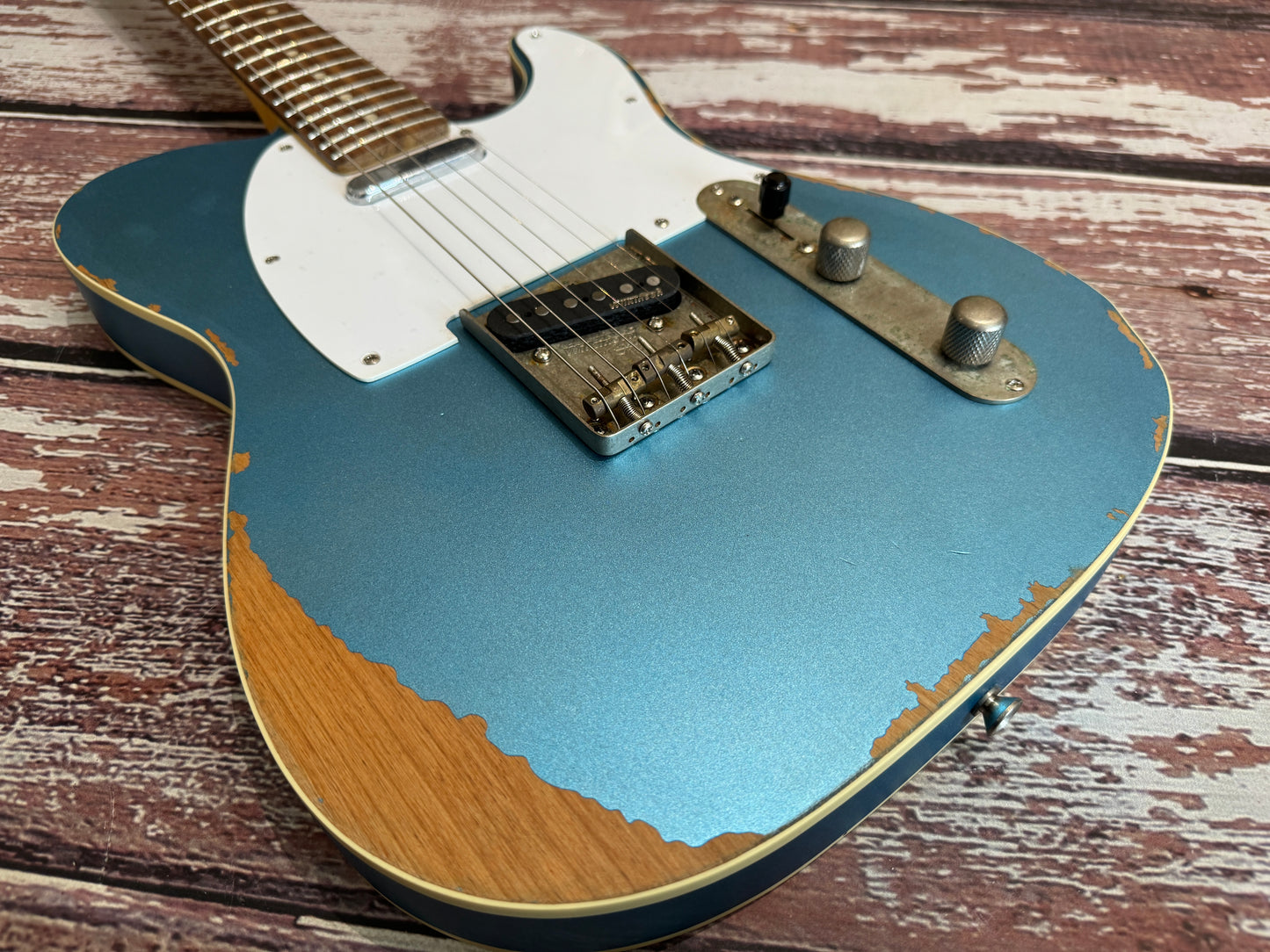 Vintage V66 (Double bound Tele) Distressed Paul Rose Signature in metallic blue £549