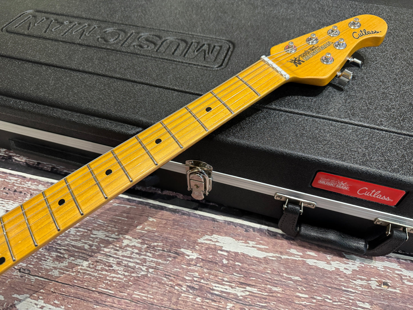 MusicMan Cutlass USA SSS Ivory White, cased.
