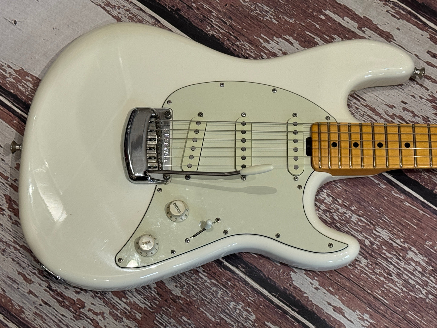 MusicMan Cutlass USA SSS Ivory White, cased.