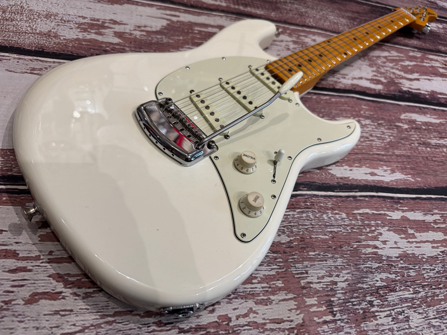 MusicMan Cutlass USA SSS Ivory White, cased.