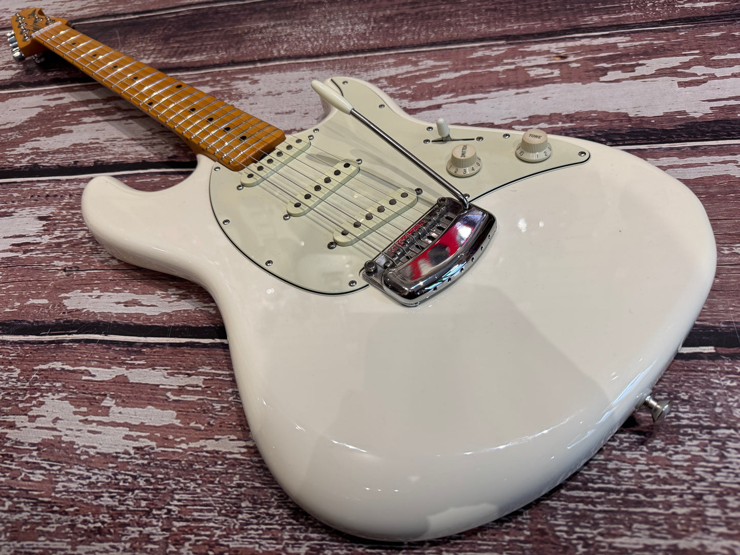 MusicMan Cutlass USA SSS Ivory White, cased.