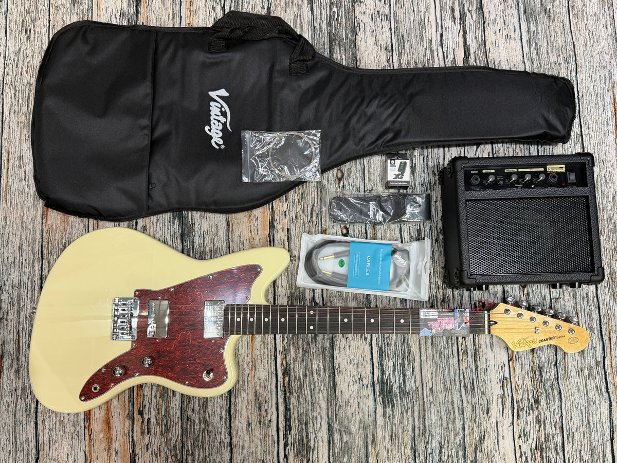Vintage V50 Coaster J-Style electric guitar VINTAGE WHITE - STARTER PACK