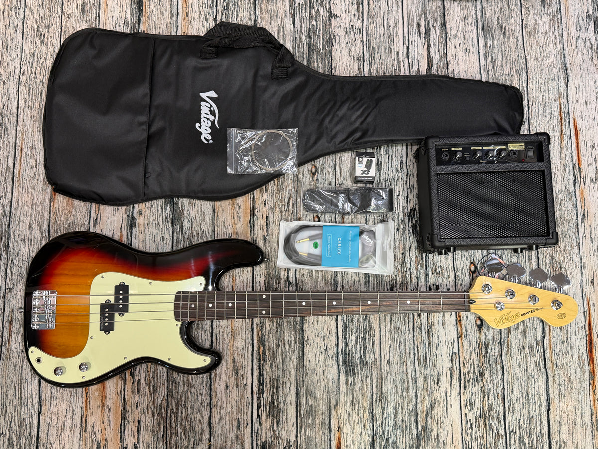 Vintage V40 Coaster P-Bass BLACK - STARTER PACK