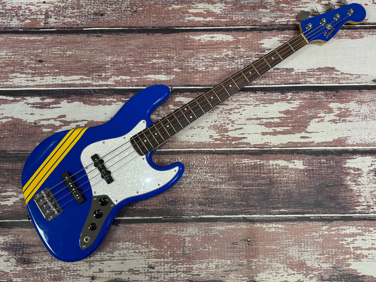 Squier Tomomi Jazz bass, Sky Blue "Bluetus" Scandal signature.