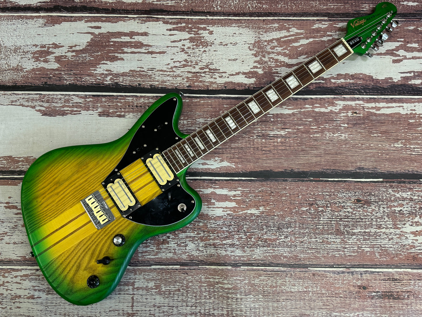 Vintage REVO Series Integra Guitar ~ Green/Yellow Burst