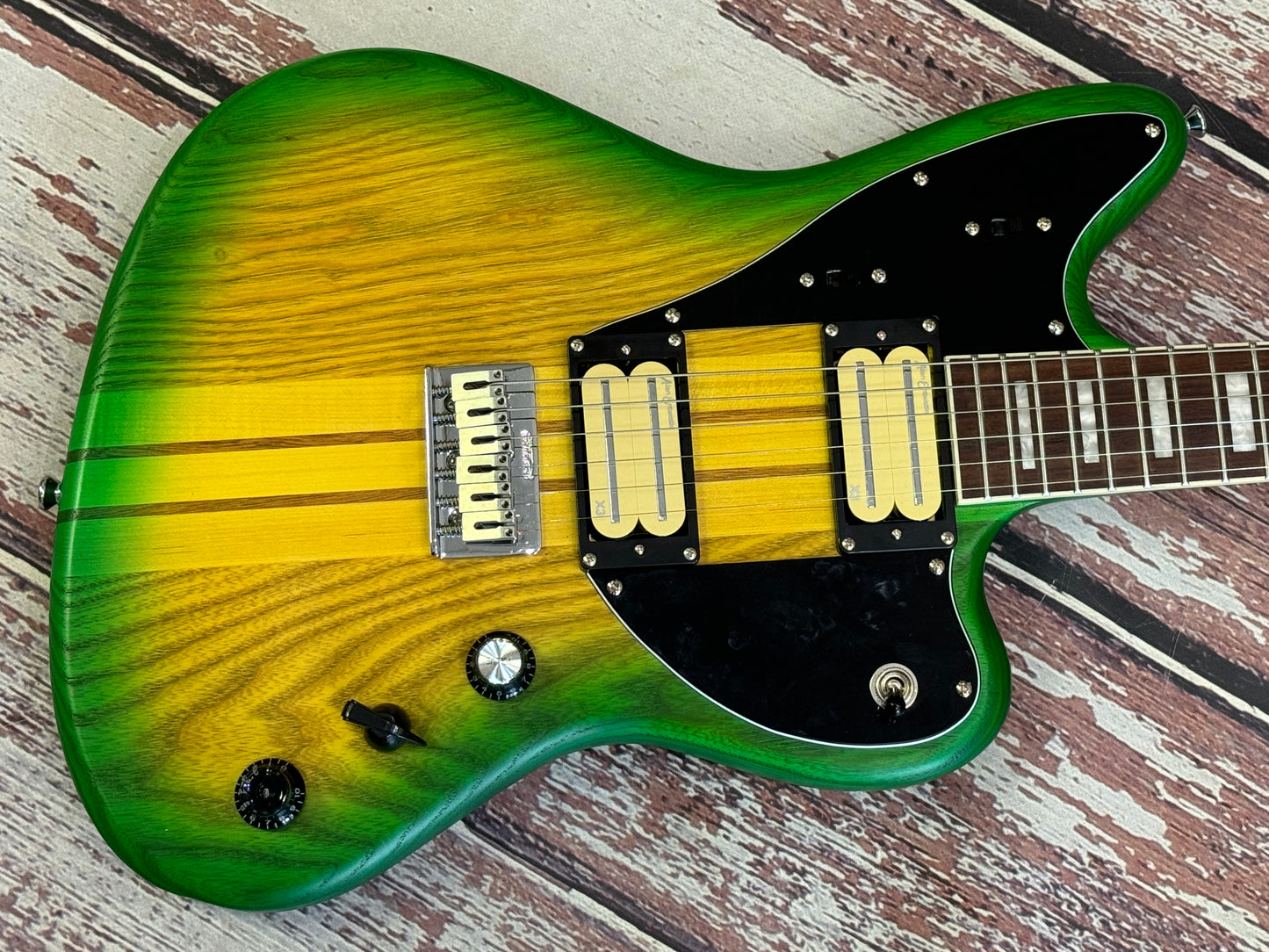 Vintage REVO Series Integra Guitar ~ Green/Yellow Burst