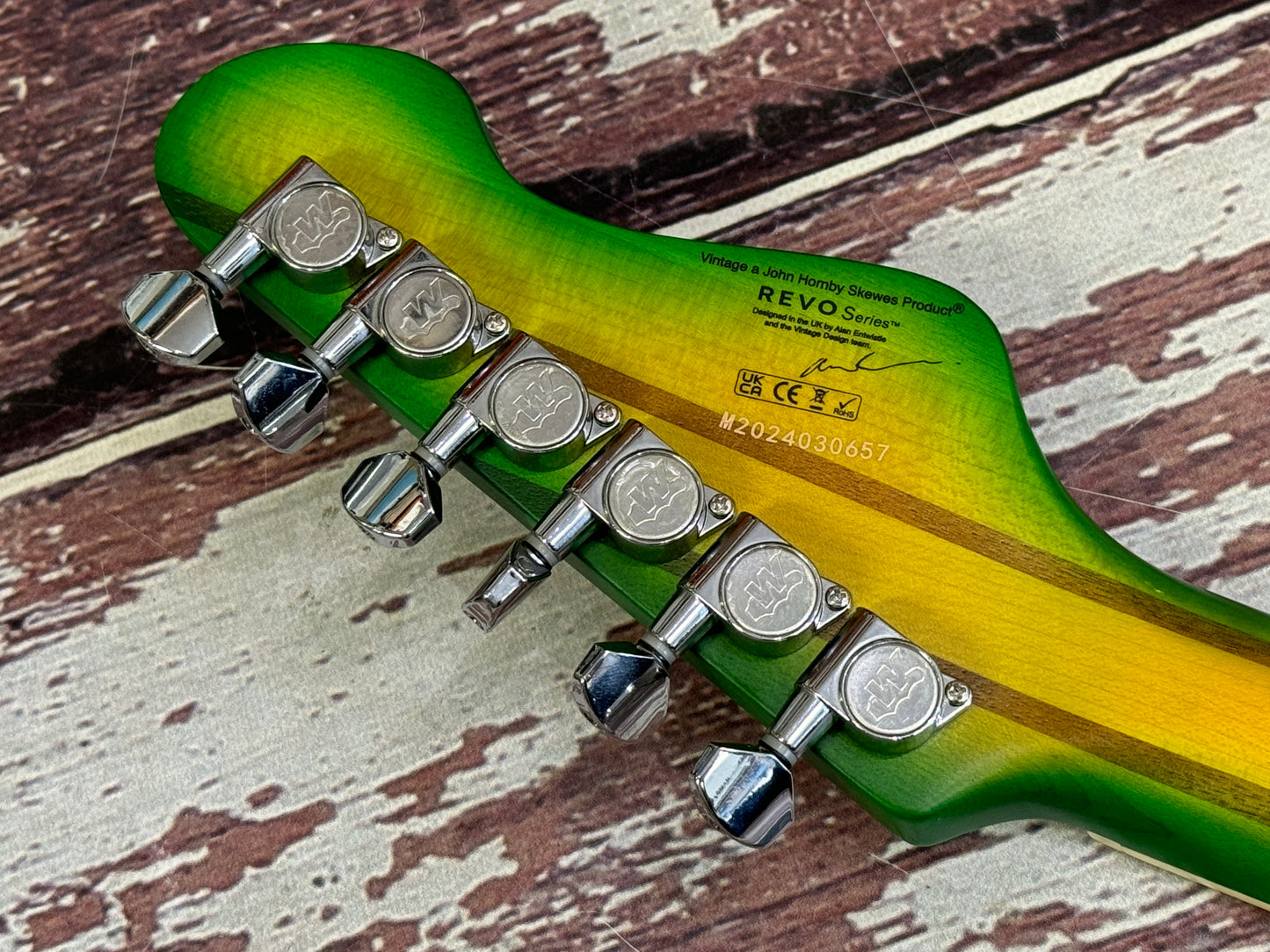 Vintage REVO Series Integra Guitar ~ Green/Yellow Burst