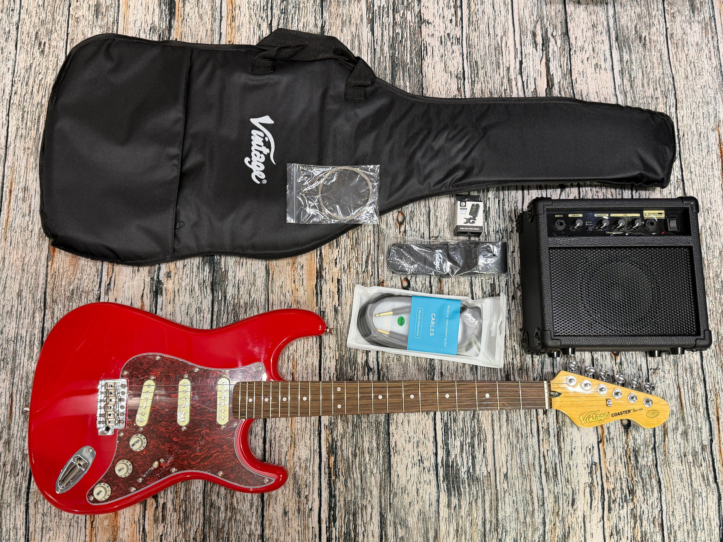 Vintage V60 Coaster S-Style electric guitar RED - STARTER PACK