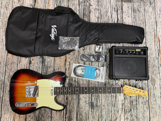 Vintage V20 Coaster T-Style electric guitar SUNBURST - STARTER PACK