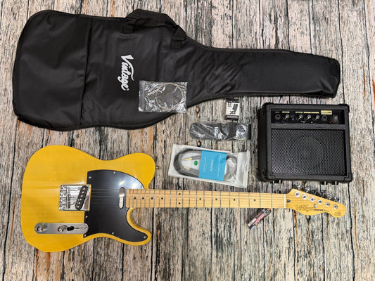 Vintage V20 Coaster T-Style electric guitar BUTTERSCOTCH - STARTER PACK