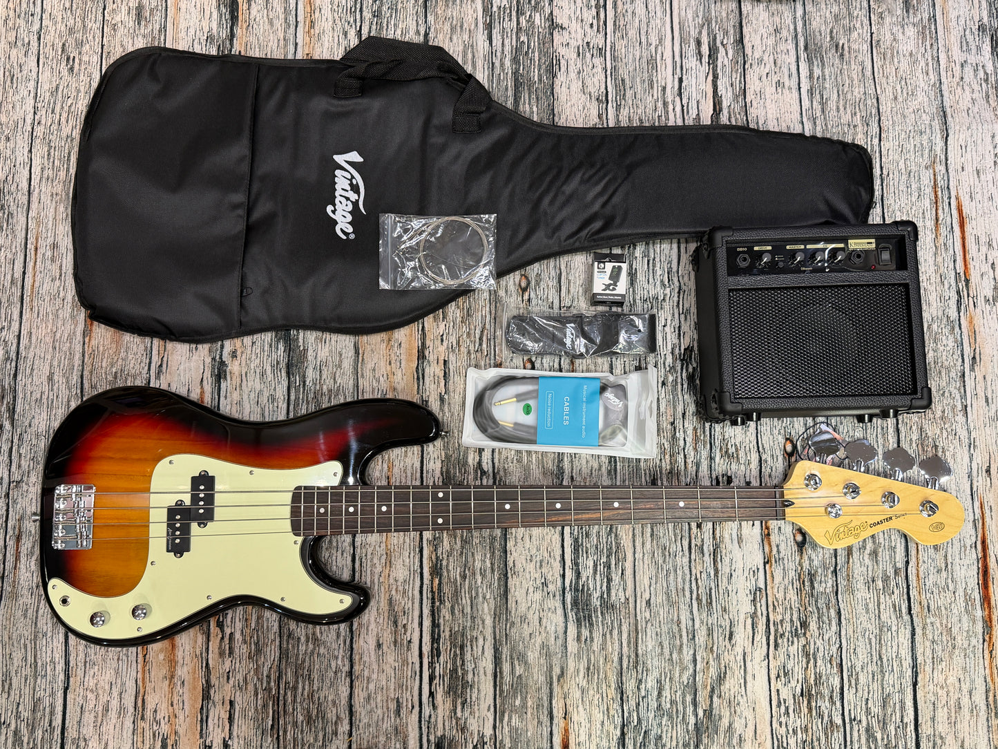 Vintage V40 Coaster P-Bass SUNBURST - STARTER PACK