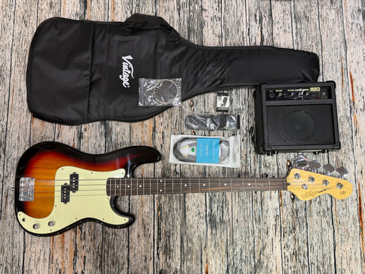 Vintage V40 Coaster P-Bass BLACK - STARTER PACK