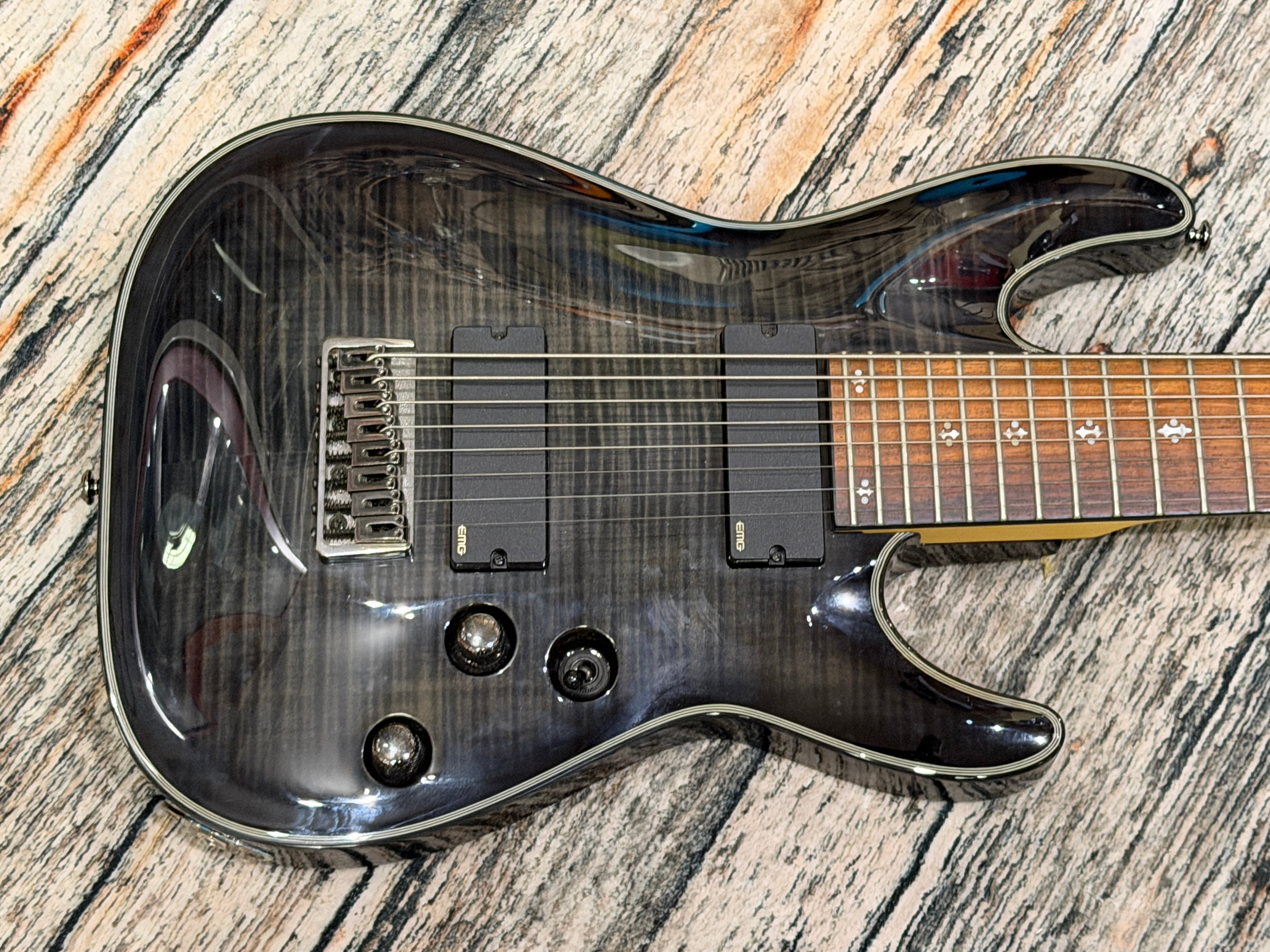 Schecter Damien Elite 8 string Active EMGs – Badlands Guitars Limited