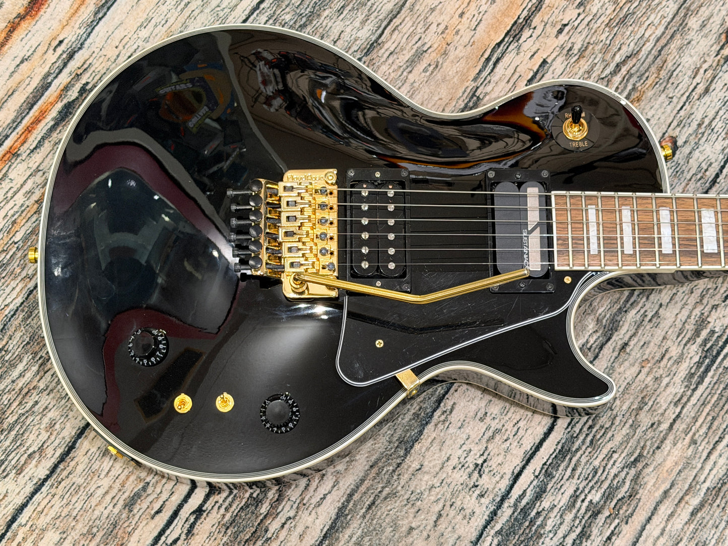 Burny RLC Les Paul Custom, Floyd Rose, Sustainiac & Gibson humbucker