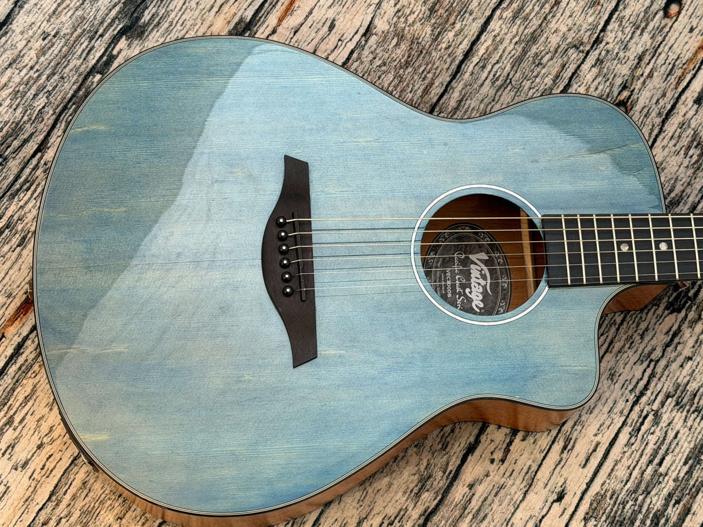 Vintage Pacific Coast V300DB Denim Blue Acoustic Guitar.