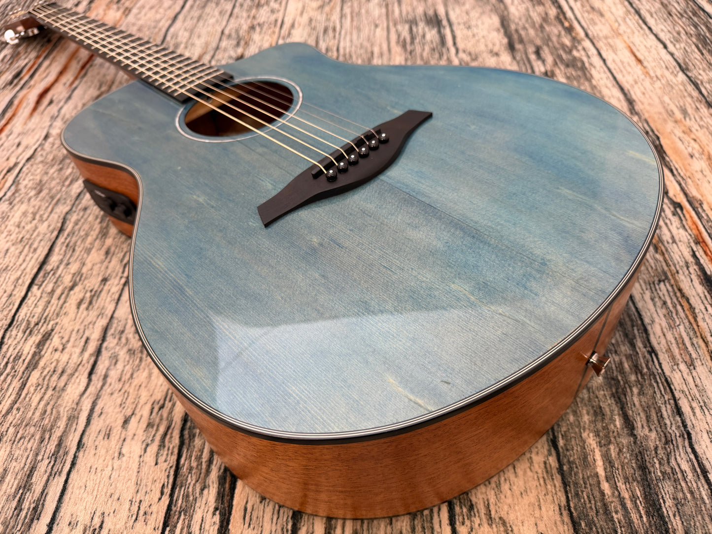 Vintage Pacific Coast V300DB Denim Blue Acoustic Guitar.