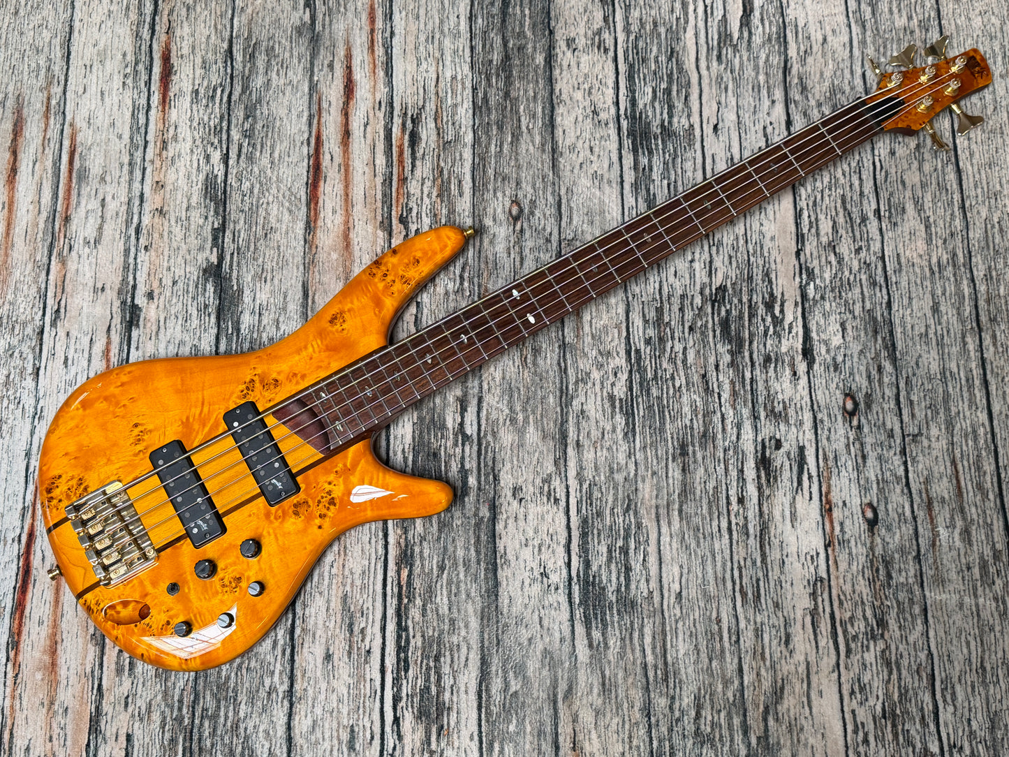 Ibanez SR805 Amber burl - upgraded Aguilar SD5