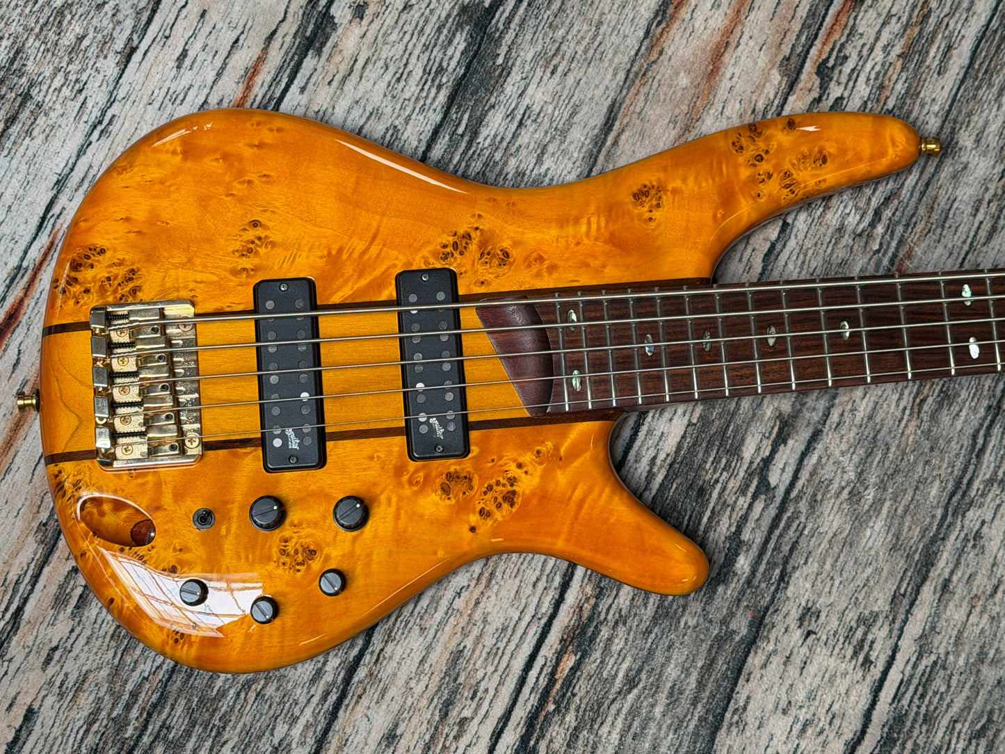 Ibanez SR805 Amber burl - upgraded Aguilar SD5