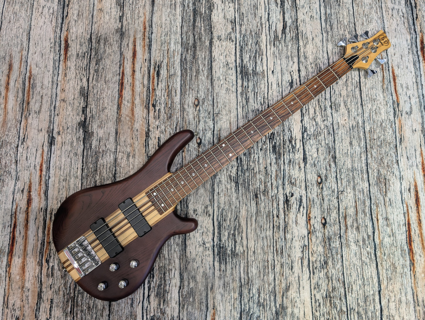 J&D 5 string thru neck bass