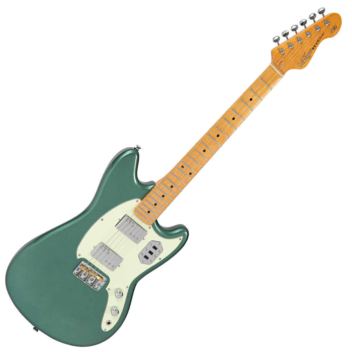 Vintage REVO Series 'Colt HH Twin Hardtail' Guitar ~ Metallic Sherwood Green