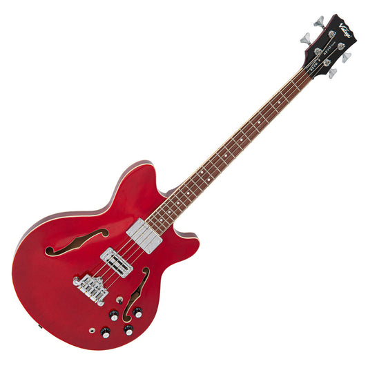 Vintage REVO Series 'Supreme' Semi Acoustic Bass ~ Cherry Red