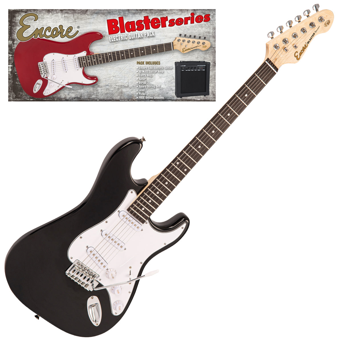 Encore Blaster E60 Electric Guitar Pack ~ Gloss Black