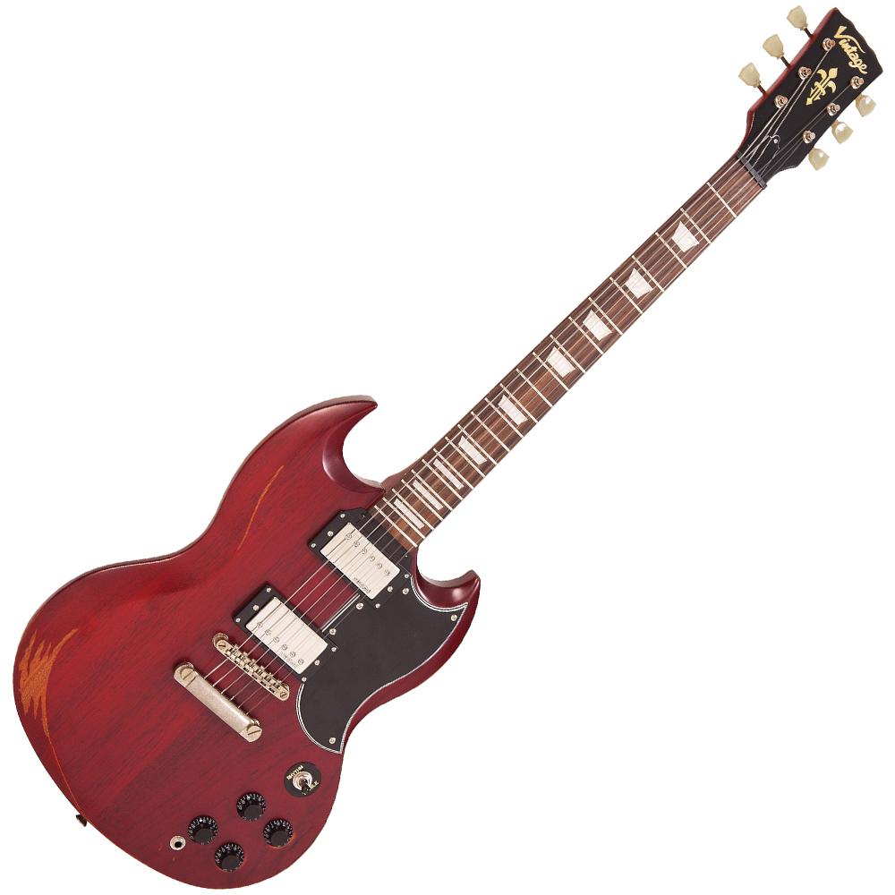 Vintage VS6 ICON Electric Guitar ~ Distressed Cherry Red